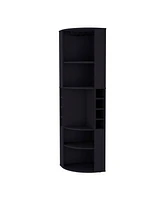 Fm Furniture Clifton Corner Bar Cabinet, with 5 shelves, Cup Hanger and Eight Built-in Wine Rack