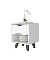 Fm Furniture Carthage Nightstand with 1-Drawer, 1-Open Storage Shelf and Wooden Legs