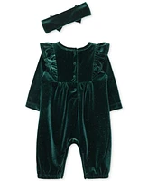 Little Me Baby Girls Sparkle Velour Jumpsuit & Headband Set