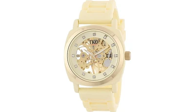 Tko Women's Cream Mechanical Movement Skeleton Watch with Rubber Band