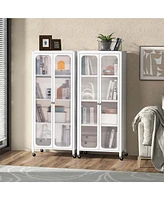 Costway Storage Cabinet with Wheels & 2 Translucent Doors Adjustable Shelves Sideboard