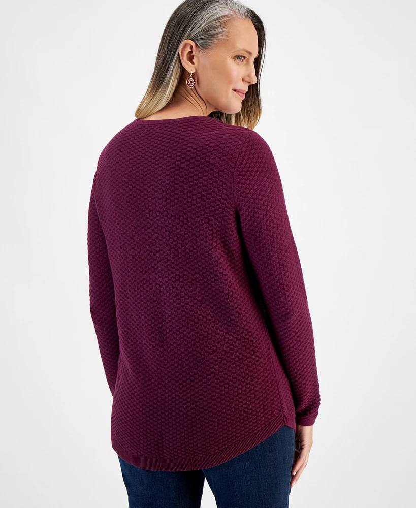 Style & Co Women's Cotton Curved-Hem Stitch Sweater, Created for Macy's