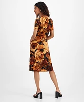 Connected Petite Printed Ruched Sheath Dress