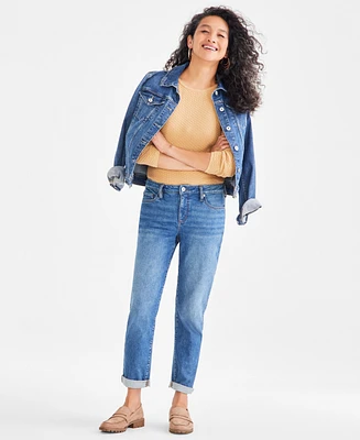 Style & Co Petite Mid-Rise Cuffed Girlfriend Jeans, Exclusively at Macy's