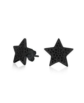Bling Jewelry Unisex Usa American Patriotic Rock Star Sparkling Cubic Zirconia Micro Pave Black Cz Celestial Star Stud Earrings For Men Women Black .9