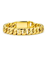 Bling Jewelry Solid Heavy Miami Curb Link Chain Bracelet Gold Plated Stainless Steel 9 Inch