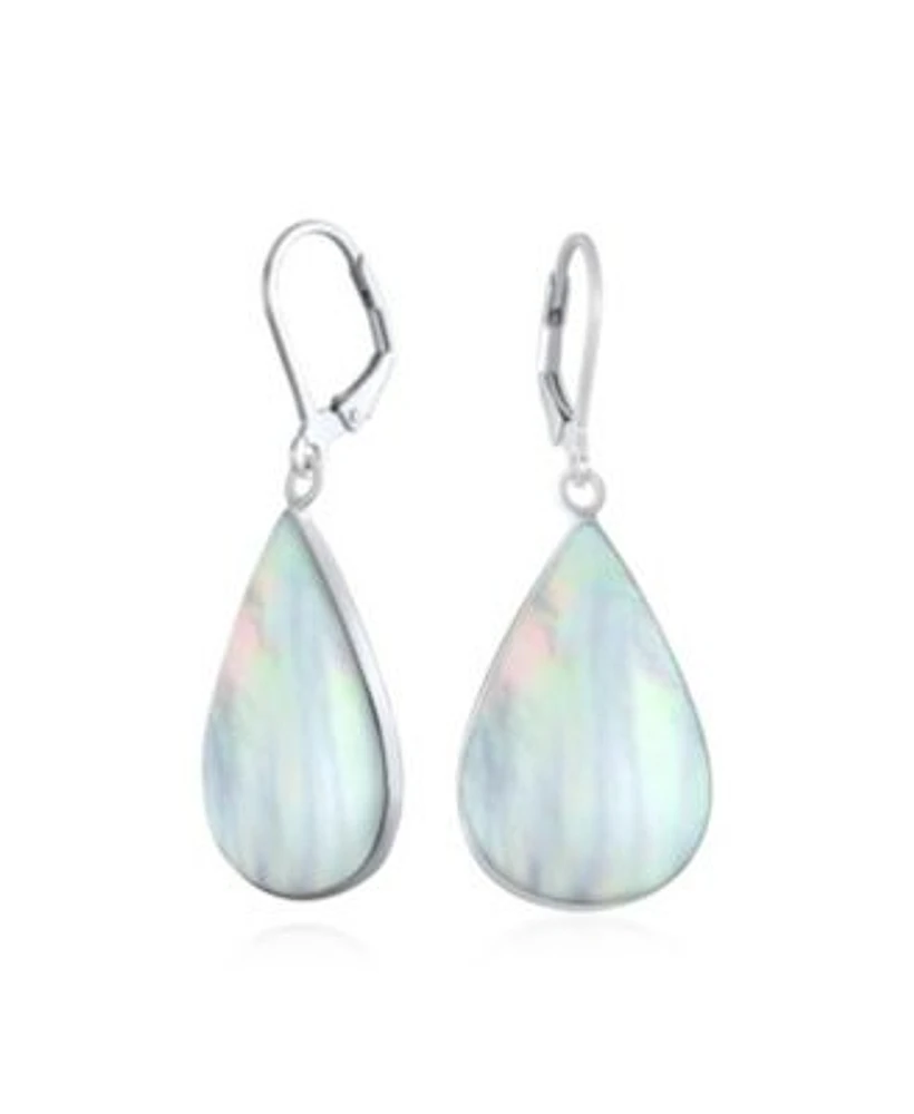 Bling Jewelry Large Flat Pear Shaped Black Onyx Teardrop Dangle Lever Back Earrings Sterling Silver