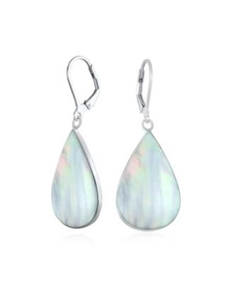 Bling Jewelry Large Flat Pear Shaped Black Onyx Teardrop Dangle Lever back Earrings Sterling Silver