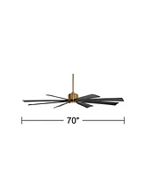 70" Defender Modern Outdoor Ceiling Fan with Led Light Remote Control Soft Brass Matte Black Damp Rated for Patio Exterior House Home Porch Gazebo Gar