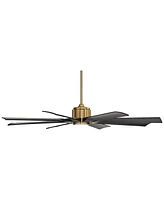 60" Defender Modern Outdoor Ceiling Fan with Led Light Remote Control Soft Brass Matte Black Damp Rated for Patio Exterior House Home Porch Gazebo Gar