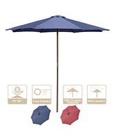 Yescom 9ft Wooden Pole Patio Umbrella 8 Ribs Outdoor Garden Parasol Backyard Sunshade