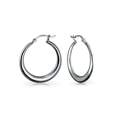 Bling Jewelry Simple Plain Circle Crescent Tapered Tube Hollow Puff Tube Round Hoop Earrings For Women Sterling Silver Hinged Notched Post 1.75 Inch D