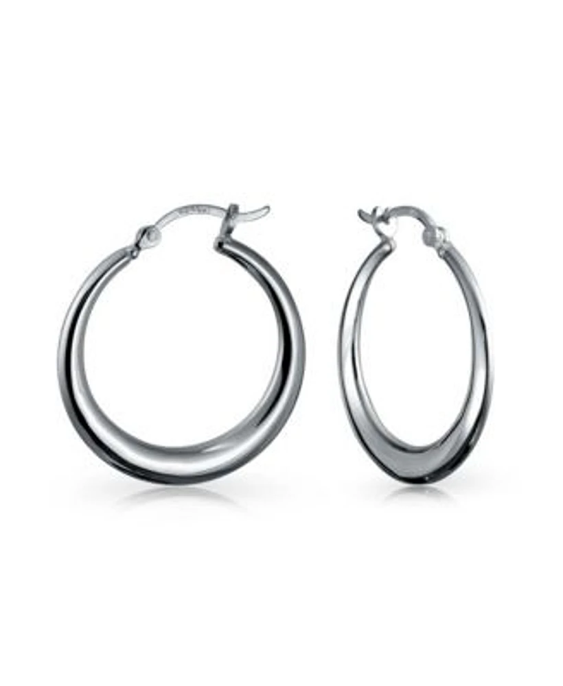 Bling Jewelry Simple Plain Circle Crescent Tapered Tube Hollow Puff Tube Round Hoop Earrings .925 Sterling Silver Hinged Notched Post