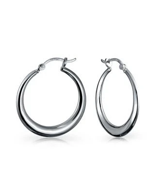 Bling Jewelry Simple Plain Circle Crescent Tapered Tube Hollow Puff Tube Round Hoop Earrings .925 Sterling Silver Hinged Notched Post
