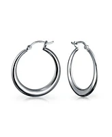 Bling Jewelry Simple Plain Circle Crescent Tapered Tube Hollow Puff Tube Round Hoop Earrings .925 Sterling Silver Hinged Notched Post