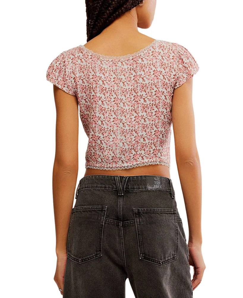 Free People Women's Faye Floral-Print Ruched Top