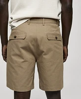 Mango Men's Herringbone Cotton Bermuda Shorts