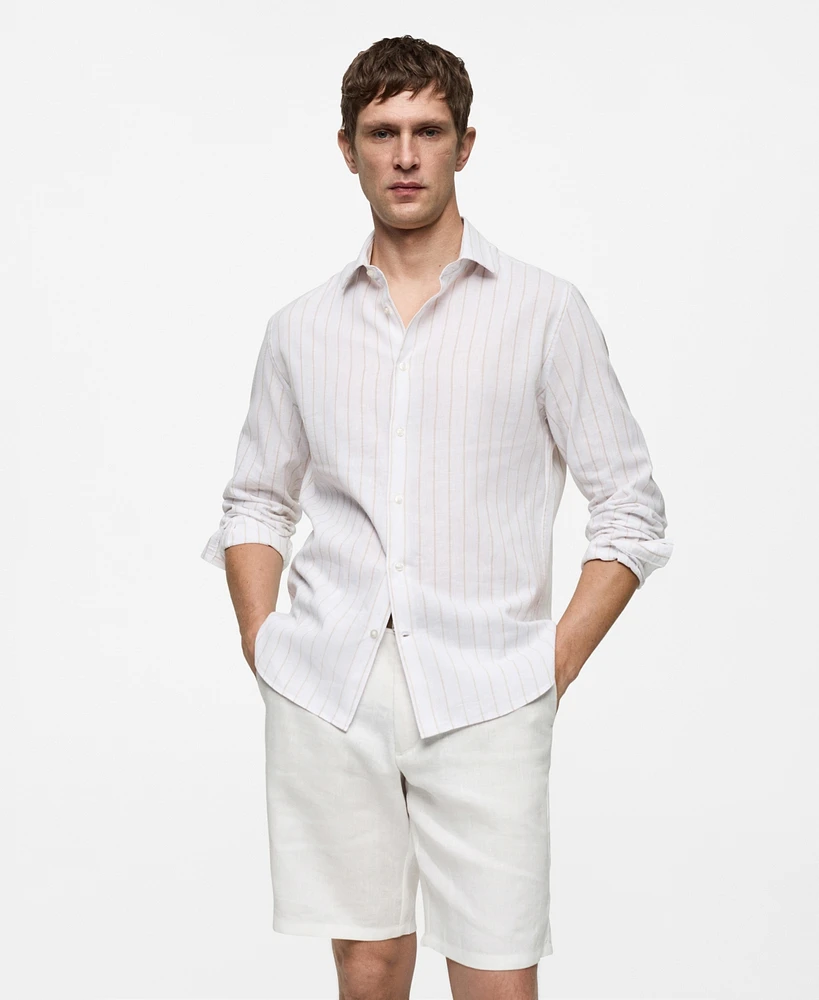 Mango Men's Regular-Fit Striped Cotton-Linen Shirt