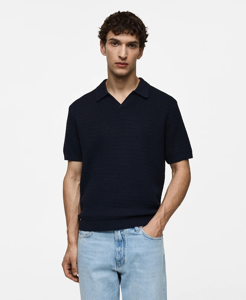 Mango Men's Braided Knit Polo Shirt