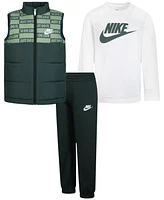 Nike Little Boys Vest, Logo T-Shirt & Fleece Pants, 3 Piece Set