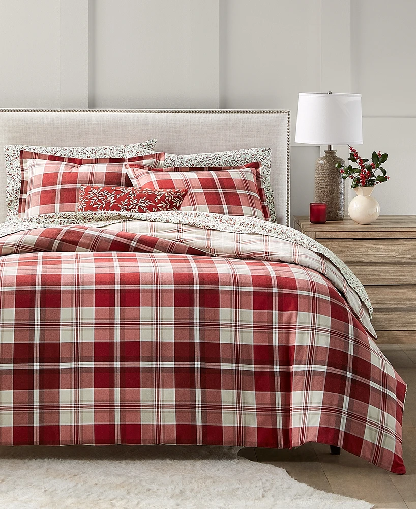 Charter Club Crimson Plaid Flannel Duvet Cover, King, Exclusively at Macy's