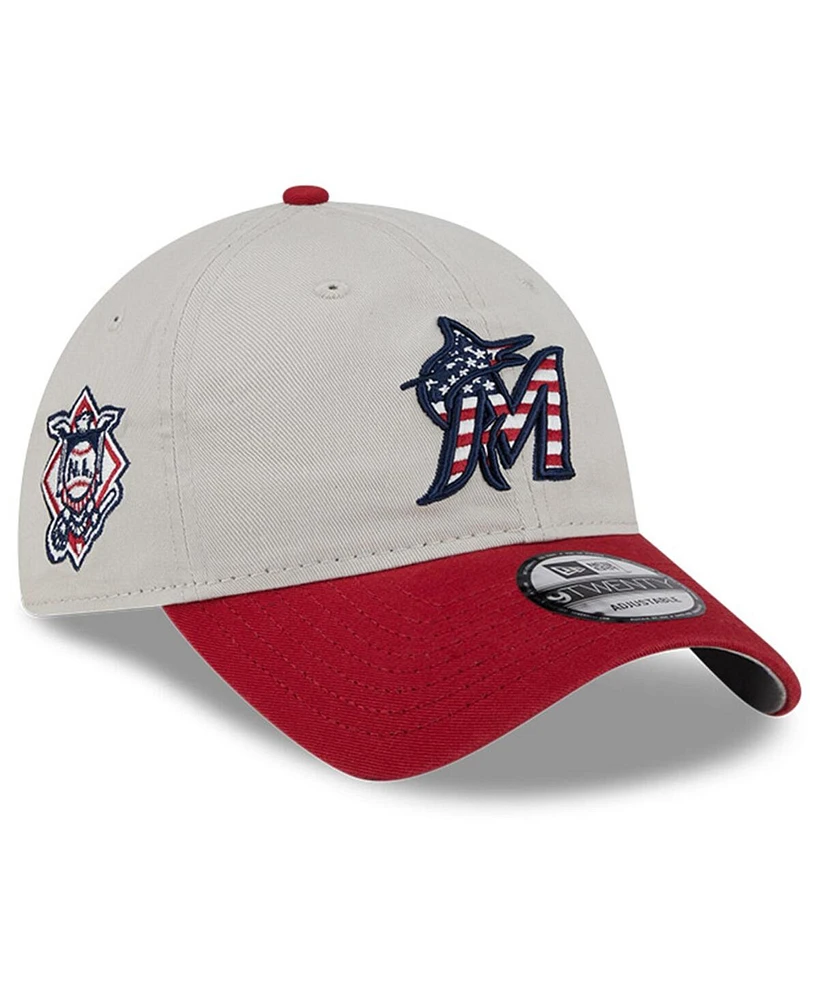 New Era Men's Red Miami Marlins 2024 Fourth of July 9TWENTY Adjustable Hat