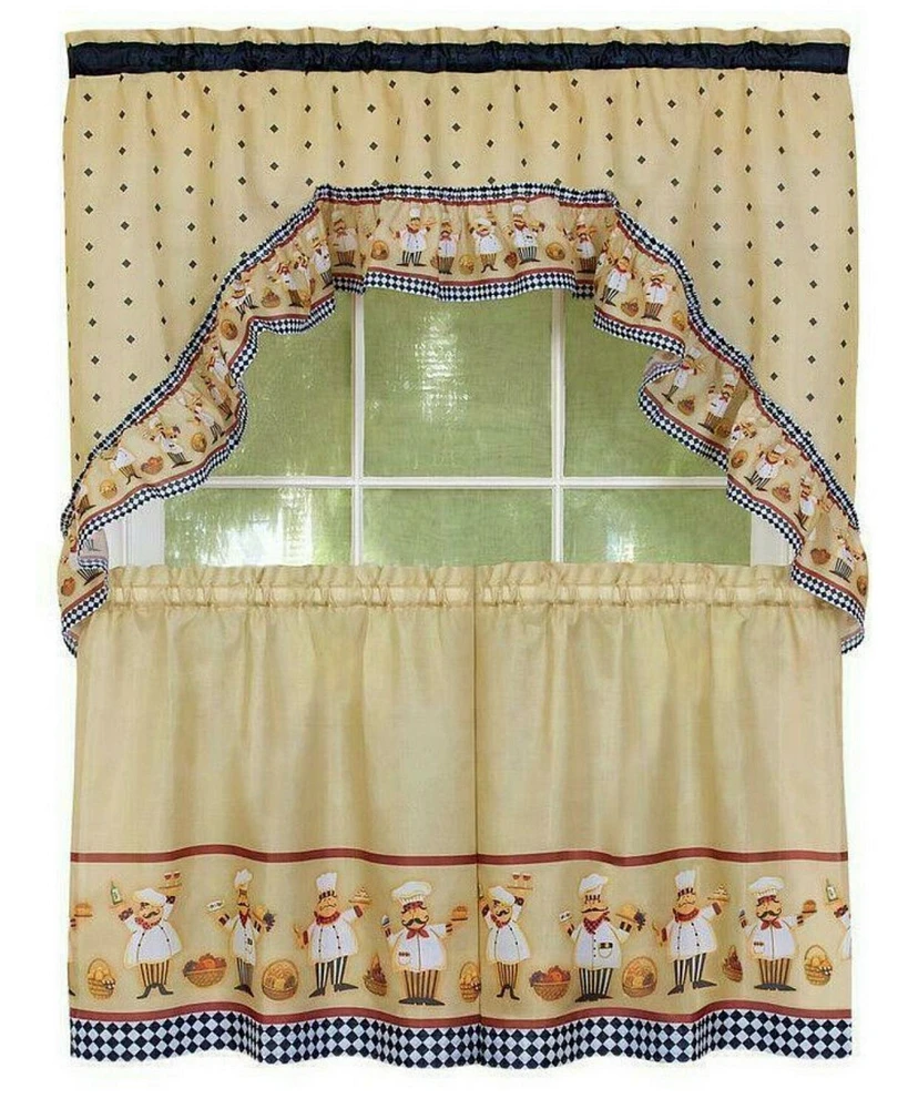 GoodGram Happy Chef Rod Pocket Kitchen Curtain Tier & Swag Valance Set