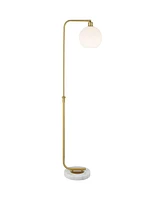 Possini Euro Design Casaba Mid Century Modern Chairside Arc Floor Lamp 64" Tall Warm Gold Metal Adjustable Swivel Frosted Glass Globe Shade for Living