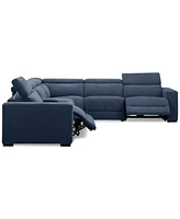Nevio 6-Pc. Fabric Power Headrest L-Shaped Sectional and Console with 2 Motion Chairs