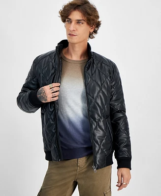 Guess Men's Quilted Full-Zip Faux-Leather Jacket