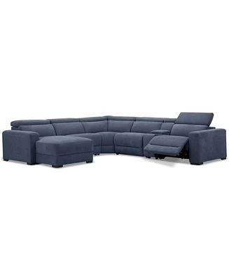 Nevio 6-Pc. Fabric Power Headrest Sectional with Chaise & Console and 1 Motion Chair