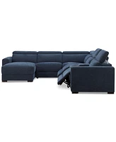 Nevio 6-Pc. Fabric Power Headrest Sectional with Chaise & Console and Motion Chairs