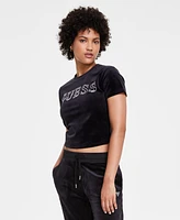 Guess Women's Couture Velvet Beaded-Logo T-Shirt