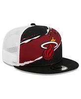 New Era Men's Black/White Miami Heat Tear Trucker 9FIFTY Adjustable Hat