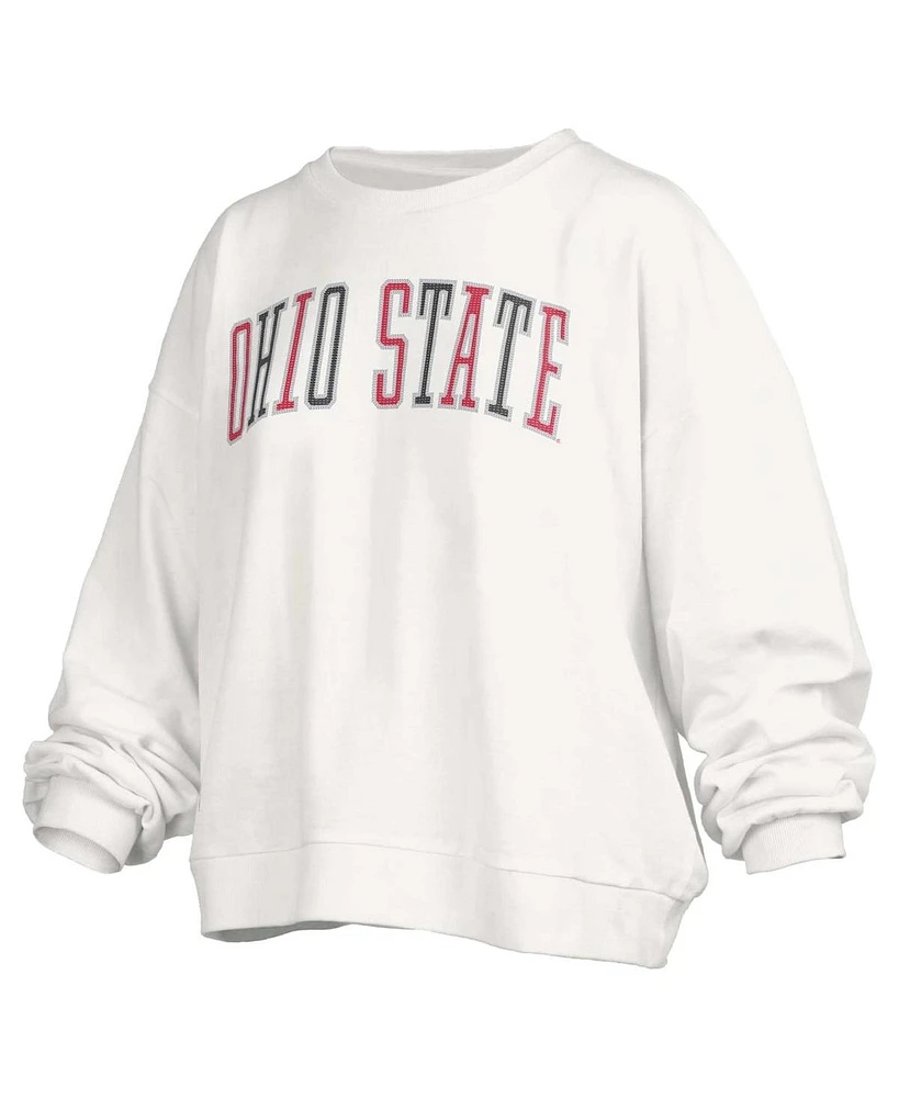 Pressbox Women's White Ohio State Buckeyes Janise Waist Length Oversized Pullover Sweatshirt