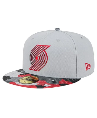 New Era Men's Gray Portland Trail Blazers Active Color Camo Visor 59FIFTY Fitted Hat