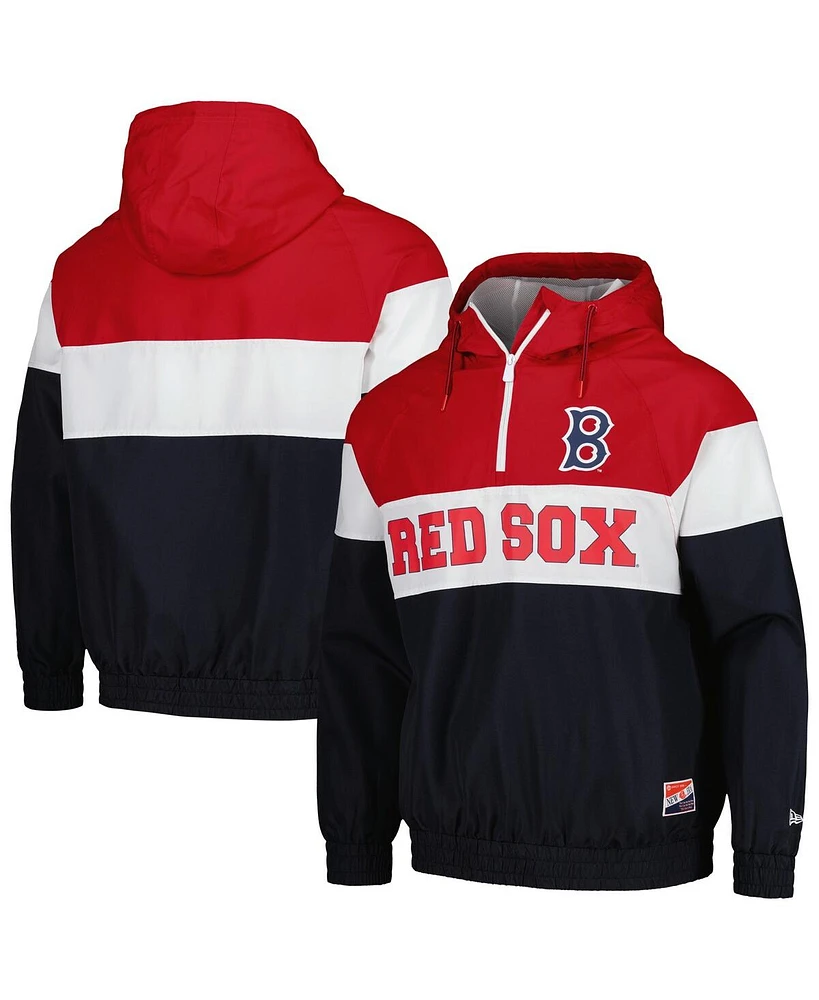 New Era Men's Navy Boston Red Sox Ripstop Raglan Quarter-Zip Hoodie Windbreaker Jacket