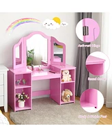 Costway Vanity Table Set Makeup Dressing Kids Girls Study Tri Folding