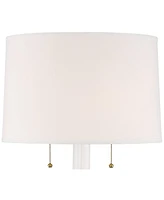 Possini Euro Design Natalia Modern Table Lamp 27" Tall with Table Top Dimmer White Glaze Floral Ceramic Fabric Drum Shade for Bedroom Living Room Hous