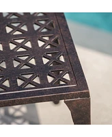 Elegant Cast Aluminum Patio Side Table with Grillwork Top