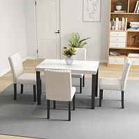 Streamdale Furniture Elegant 5-Piece Wood Dining Table Set with Marble-Inspired Surface