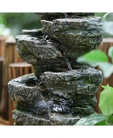 Streamdale Furniture Natural Stone & Moss Cascading Mini Fountain for Tranquility