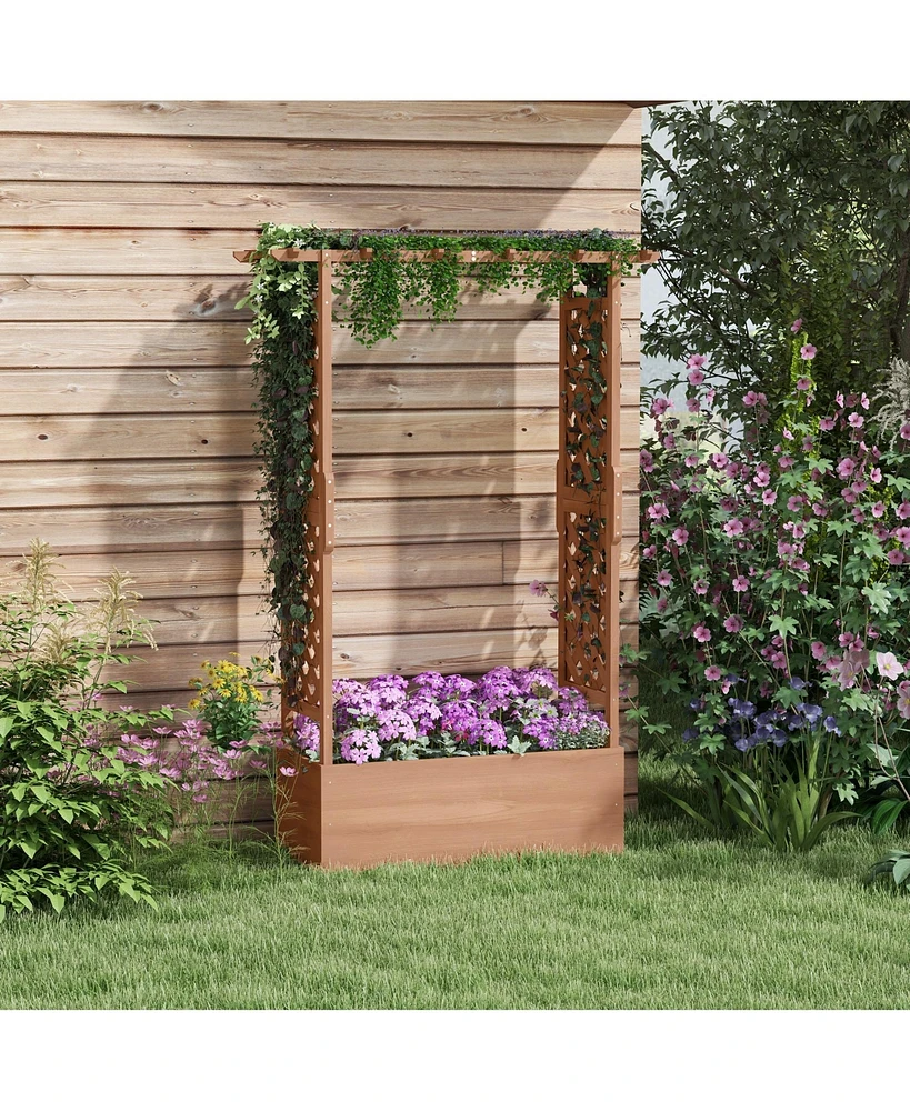 Simplie Fun Elegant Raised Garden Bed with Arch Trellis and Pergola Roof