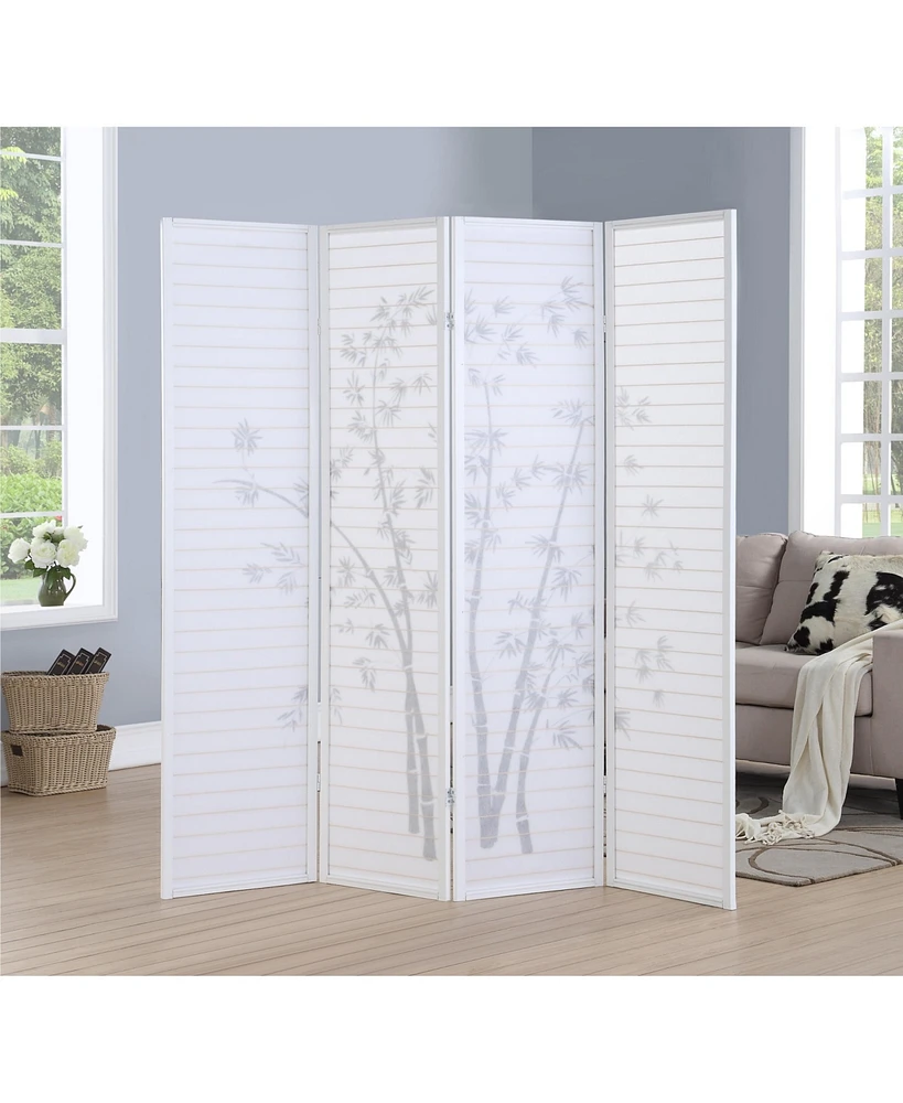 Streamdale Furniture Bamboo Print 4-Panel Framed Room Screen/Divider, White