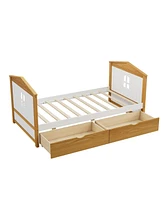 Streamdale Furniture Twin Size House Shape Bed with Two Drawers Wooden Bed for Girls Boys Teens, No Box Spring Needed, Walnut and White