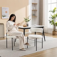 Modern Round Boucle Dining Chairs, Set of 2, White