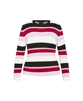 City Chic Women's 70's Stripe Crew Neck Sweater