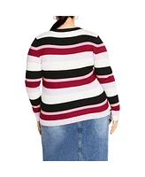 City Chic Women's 70's Stripe Crew Neck Sweater