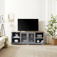 Multi-Purpose Tv Stand with Ample Storage, 70" Light Blue & Oak, for TVs up to 80