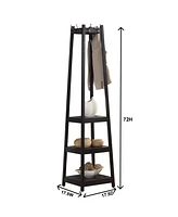 Streamdale Furniture Coat Rack w/ 3-Tier Storage Shelves in Black Finish